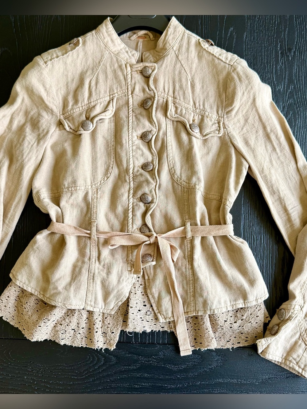 Free People Vintage Boho Linen Fitted Button Up Top/Jacket, xs never worn